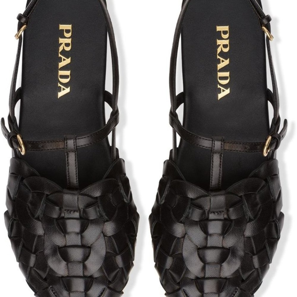 PRADA Woven Slingback Mules Sandals